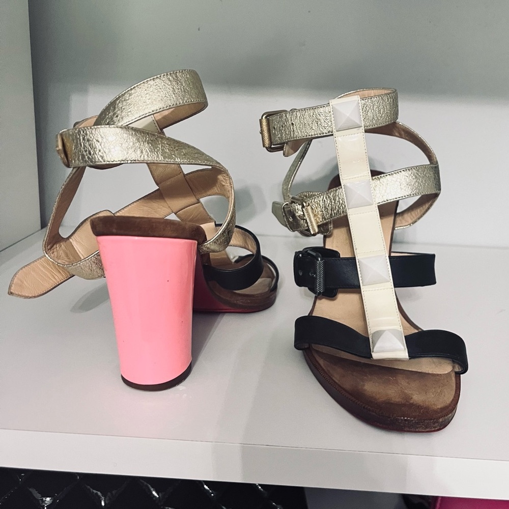 Christian louboutin 37.5 heels gladiator gold pink